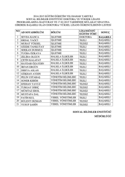 2014-2015 Bahar Yarıyılı Sosyal Bilimler Enstit&uuml;s&uuml; Doktora ve