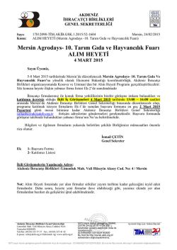 Mersin Agrodays- 10. Tarım Gıda ve Hayvancılık Fuarı ALIM HEYETİ