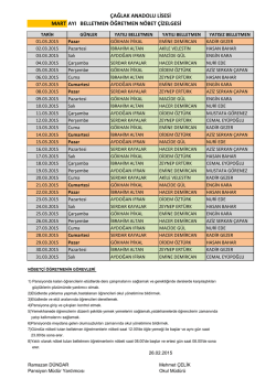 Mart 2015 Pansiyon N&ouml;bet &Ccedil;izelgesi