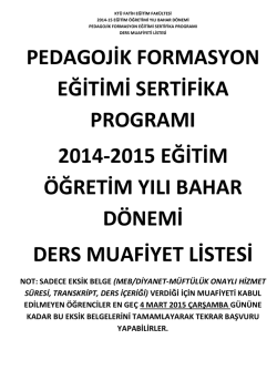 Pedagojik Formasyon Eğitimi Sertifika Programı Bahar Dönemi Ek