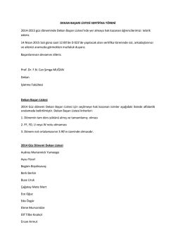 DEKAN BAŞARI LİSTESİ SERTİFİKA T&Ouml;RENİ 2014-2015