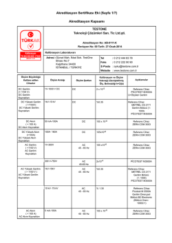 Akreditasyon Sertifikası Eki (Sayfa 1/7) Akreditasyon Kapsamı