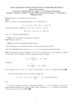 Sonsuz &ccedil;oklukta asal sayı var olduğunun Topolojik bir ispatı