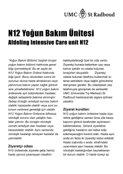 N12 Yoğun Bakım &Uuml;nitesi
