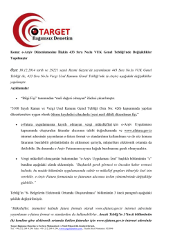 Konu: e-Arşiv D&uuml;zenlemesine İlişkin 433 Sıra No.lu