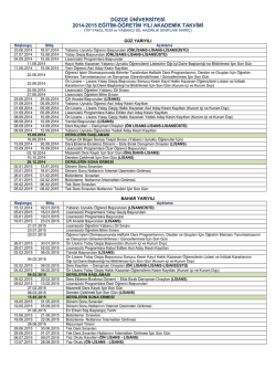 2014 - 2015 Akademik Takvimi - D&uuml;zce &Uuml;niversitesi &Ouml;ğrenci İşleri