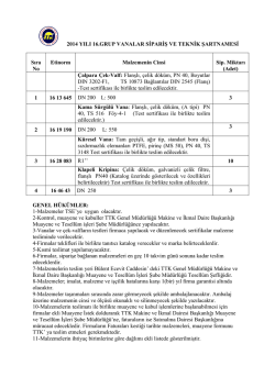 2014 YILI 16.GRUP VANALAR SİPARİŞ VE TEKNİK ŞARTNAMESİ