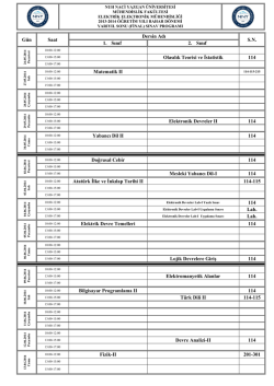 G&uuml;n Saat Dersin Adı S.N. 1. Sınıf 2. Sınıf Olasılık Teorisi ve İstatistik