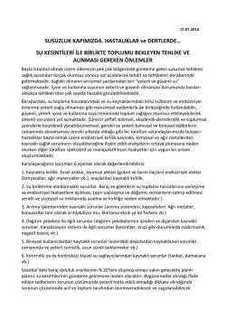 SUSUZLUK KAPIMIZDA. HASTALIKLAR ve DERTLERDE&hellip; SU