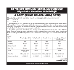 4 ADET &Ccedil;EKME BELGELİ ARA&Ccedil; SATIŞI ET VE S&Uuml;T KURUMU