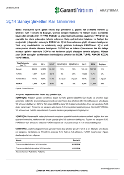 3&Ccedil;14 Sanayi Şirketleri Kar Tahminleri