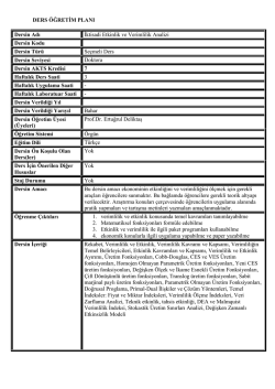 İktisadi Etkinlik ve Verimlilik Analizi