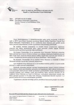 2014/01 sayılı Genelge "&Ouml;zel Bakım Merkezinde &Ccedil;alıştırılması