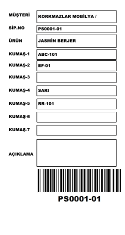 m&uuml;şteri sip.no &uuml;r&uuml;n korkmazlar mobilya / ps0001