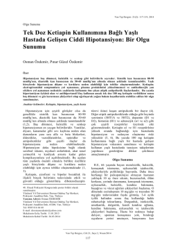 Tek Doz Ketiapin Kullanımına Bağlı Yaşlı Hastada