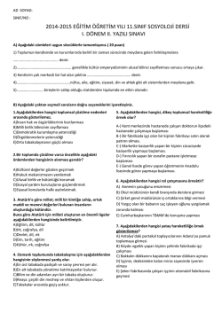 2014-2015 eğitim &ouml;ğretim yılı 11.sınıf sosyoloji dersi ı. d&ouml;nem