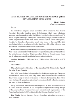 EROL, Hakan-ASUR TİCARET KOLONİLERİ DEVRİNDE