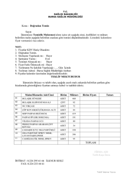 Teklif - Bursa İl Sağlık M&uuml;d&uuml;rl&uuml;ğ&uuml;