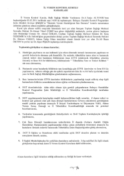 İL VEREM KONTROL KURULU KARARLARI İl Verem Kontrol