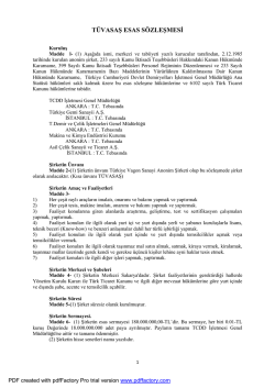 Ana S&ouml;zleşme - T&uuml;rkiye Vagon Sanayi A.Ş.