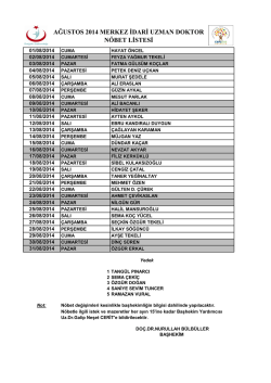 AĞUSTOS 2014 MERKEZ İDARİ UZMAN DOKTOR N&Ouml;BET LİSTESİ
