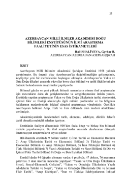 azerbaycan mill&icirc; ilmler akademisi doğu bilimleri enstit&uuml;s&uuml;n&uuml;n