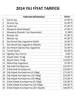 2014 yılı fiyat tarifesi