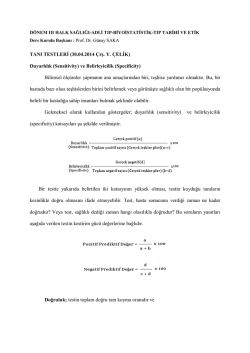 TANI TESTLERİ (30.04.2014 &Ccedil;rş. Y. &Ccedil;ELİK) Duyarlılık (Sensitivity