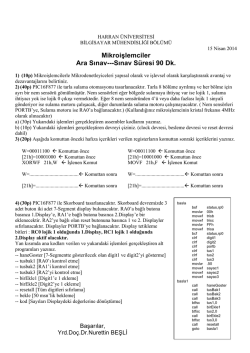 Mikroişlemciler Ara Sınav---Sınav S&uuml;resi 90 Dk.