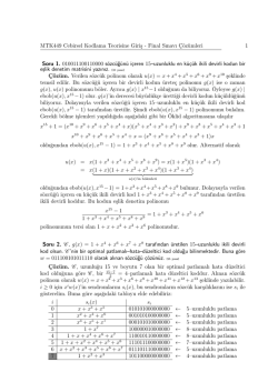 MTK449 Cebirsel Kodlama Teorisine Giriş