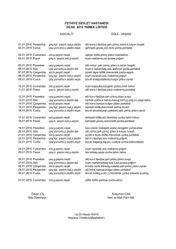 FETHİYE DEVLET HASTANESİ OCAK 2015 YEMEK LİSTESİ