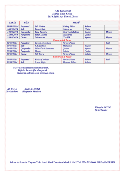 Ada Yemek&ccedil;ilik Silifke Uğur Koleji 2014 Eyl&uuml;l Ayı Yemek Listesi