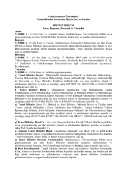 OM&Uuml;-Temel Bilimler Derslerine İlişkin Esas ve Usuller