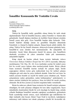 İsmailîler Konusunda Bir Tenkidin Cevabı