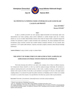 İş Etiğinin İş Tatmine Etkisi - G&uuml;m&uuml;şhane &Uuml;niversitesi Sosyal