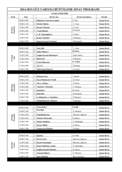 2014-2015 güz yarıyılı bütünleme sınav programı