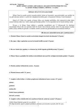 Adı Soyadı - Numarası: Not: ŞEHİT AHMET ÇONDUL