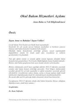 Okul Bakım Hizmetleri A&ccedil;ılımı Anne-Baba ve Veli Bilgilendirmesi