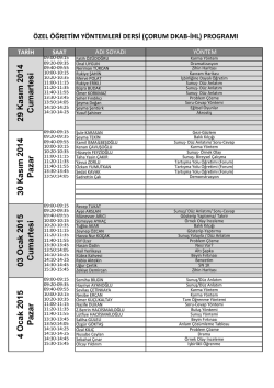 29 Kasım 2014 Cumartesi 30 Kasım 2014 Pazar 03 O cak 2015