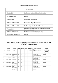 Yaz D&ouml;nemi Akademik Takvimi... - İlahiyat Fak&uuml;ltesi