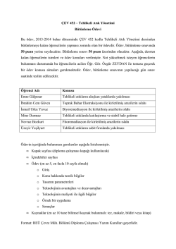 &Ccedil;EV 452 &ndash; Tehlikeli Atık Y&ouml;netimi B&uuml;t&uuml;nleme &Ouml;devi Bu &ouml;dev, 2013