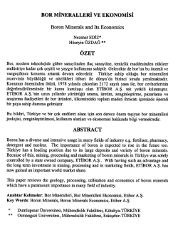 BOR MİNERALLERİ VE EKONOMİsİ &Ouml;ZET ABSTRACT