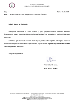 Konaklama &Ouml;nerileri - Eskişehir Eczacı Odası