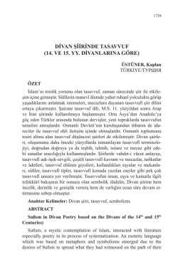 DİVAN ŞİİRİNDE TASAVVUF (14. VE 15. YY. DİVANLARINA