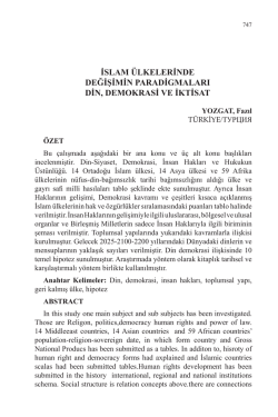 YOZGAT, Fazıl-İSLAM &Uuml;LKELERİNDE DEĞİŞİMİN