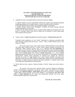 Hukuk Felsefesi ve Sosyolojisi Dersi B&uuml;t&uuml;nleme Sınavı Cevap