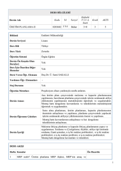 Üretim Planlama II (Lisans) - Endüstri Mühendisliği Bölümü