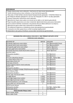 3. Sınıflar Kitap Kırtasiye Listesi
