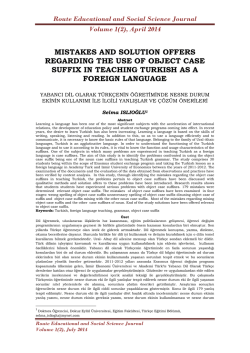 Yabancı Dil Olarak Türkçenin Öğretiminde Nesne Durum Ekinin
