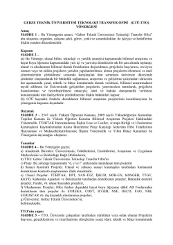 Teknoloji Transfer Ofisi Yönergesi - Gebze Yüksek Teknoloji Enstitüsü